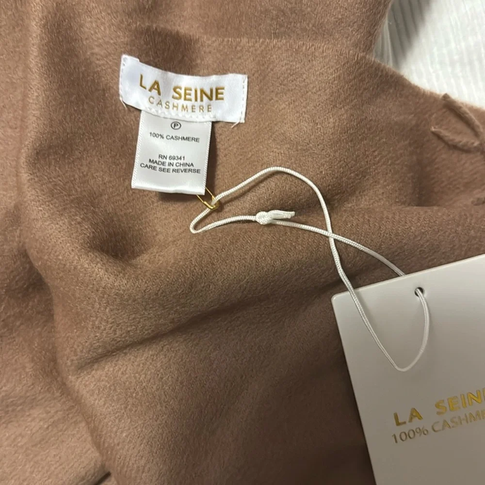 LaSeine 100% Cashmere Cozy Taupe/brown Oversized Scarf, Soft Texture, new